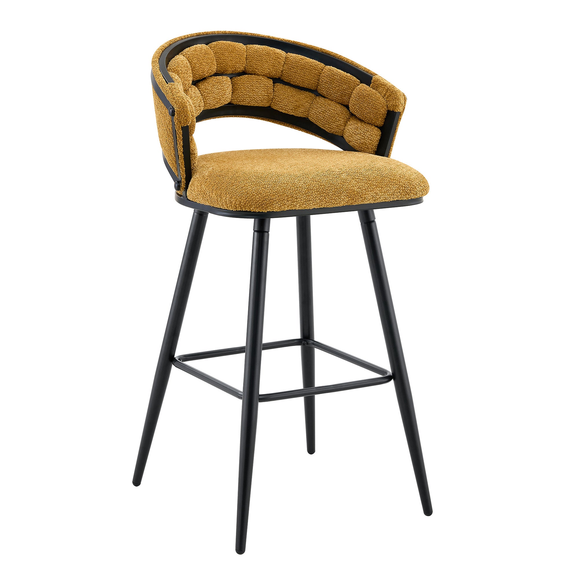 Set of 2 Yellow Velvet Bar Stools with Black Iron Legs, Modern Counter Height Stools for Home Bar