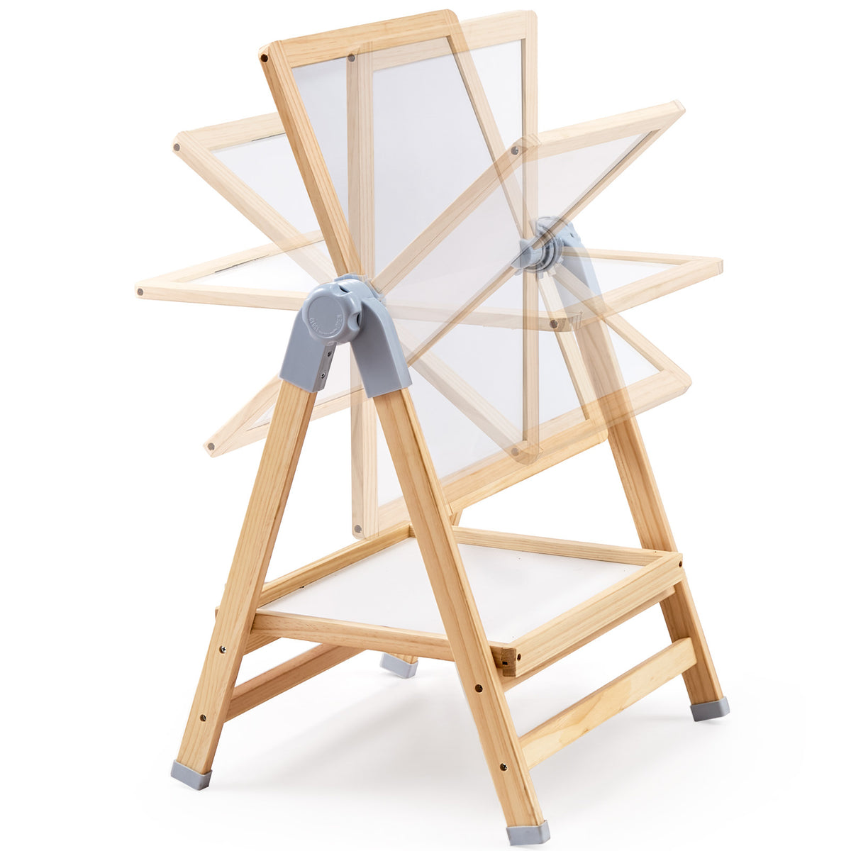 Art Easel for Kids, 2-in-1 Wooden Double-Sided Kid's Art Easel with Magnetic Whiteboard & Chalkboard, Adjustable Standing Rotatable Foldable Drawing Board with Painting Accessories for Boy Girl
