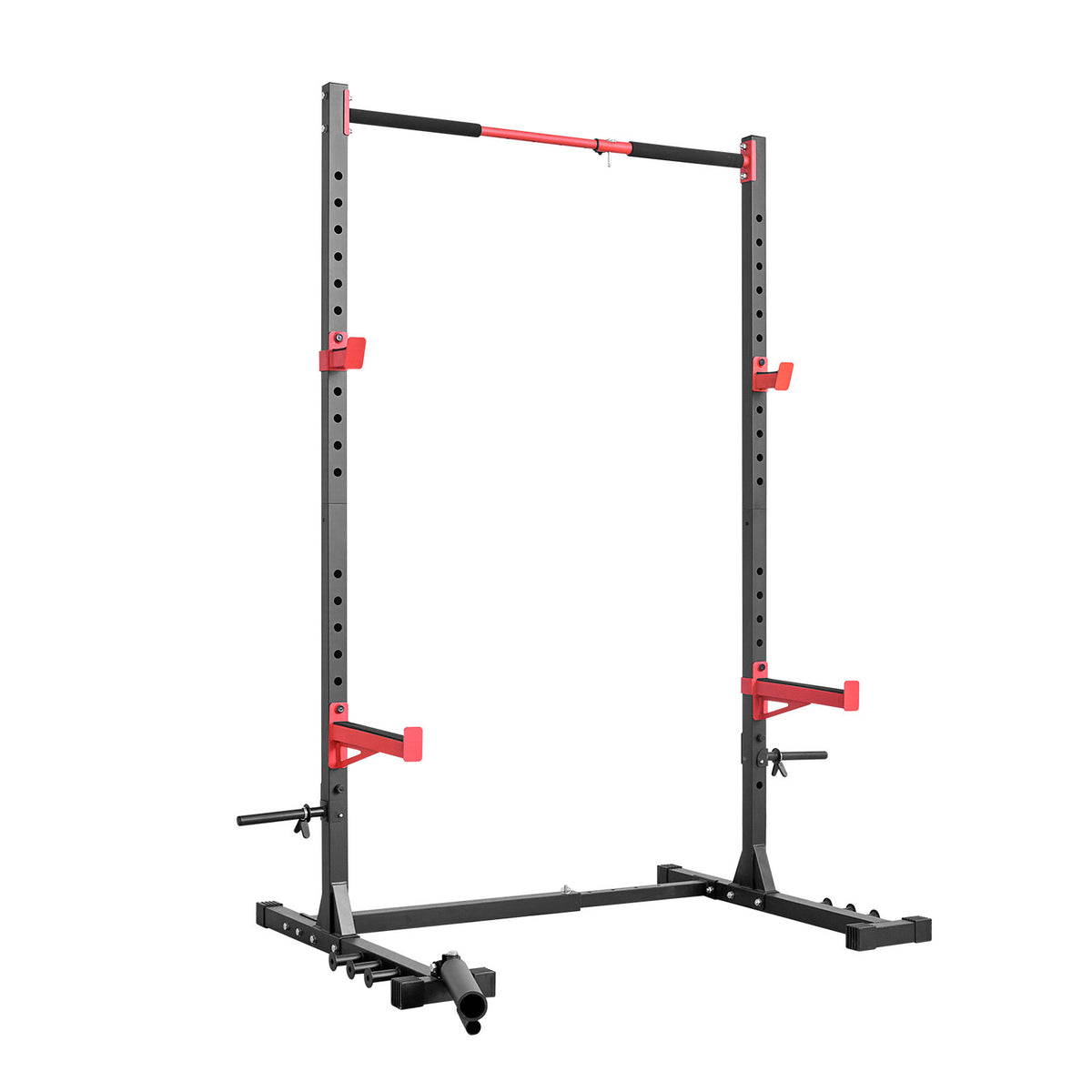 Power Cage Rack, Multifunctional Squat Rack for Home Gym, Width-Adjustable Workout Strength Training Equipment with 6 Band Pegs, Landmine Attachment & Safety Bars for Bench Press Squats Pull-Up