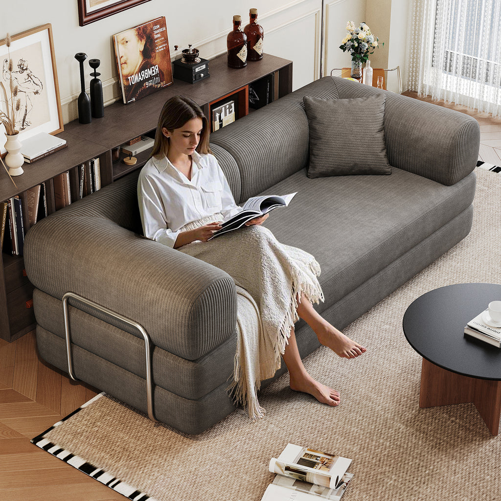 Drift grey corduroy convertible floor sofa