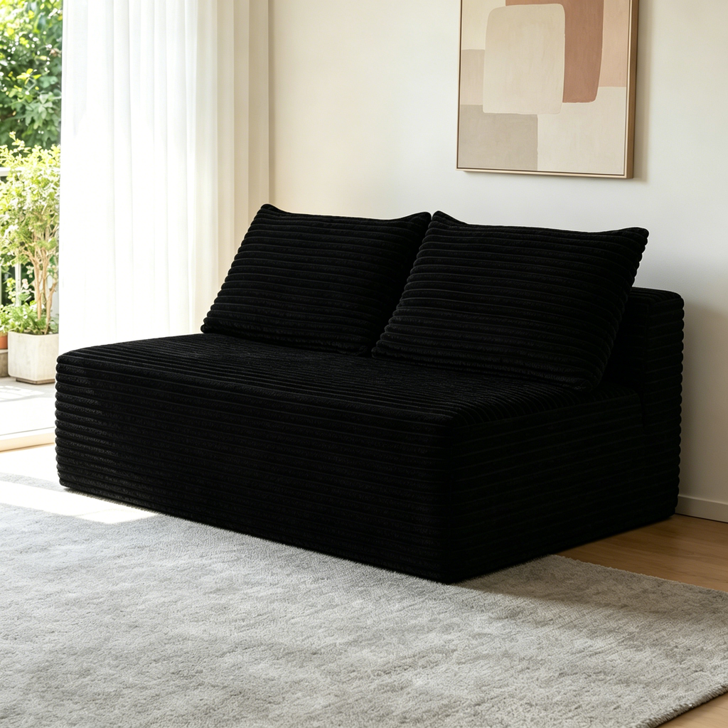 58-inch 2 seat median longue with plush grey velvet, cup holder, flexible matching, mainly for living room use. ,(Plush  Fabric),Black