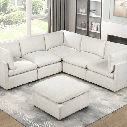 Luxury 6-Piece Modular Sectional with Ottoman Beige Upholstered Durable Solid Wood Living Room Furniture L-Shape Corner Sofa