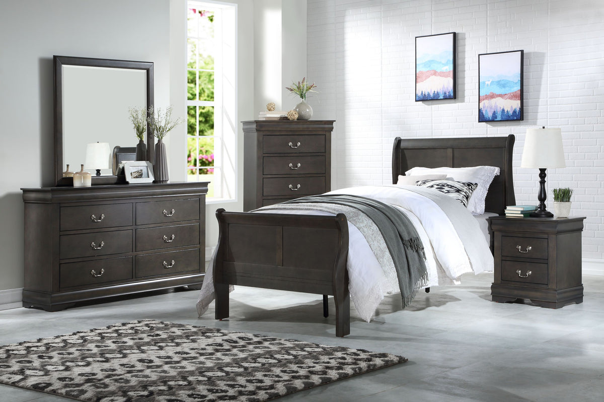 Louis Philippe Dark Gray Finish 2PCS Bedroom Set (E. King)