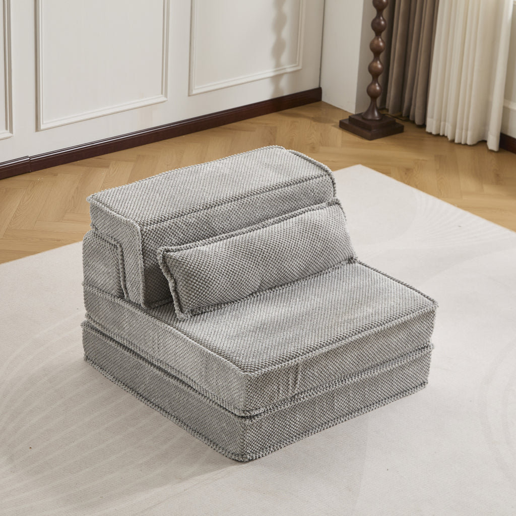 Compression Mahjong Sofa,Convertible Floor Sofa Bed ,DIY Boneless Modular Sectional Sofa,No Assembly Required,Circle fleece fabric,Oversized Single Sofa with 1 Pillow,Light Grey