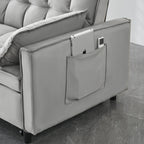 Modern Velvet Loveseat Futon Sofa Couch Pullout Bed, Small Love Seat Lounge Sofa w/Reclining Backrest, Toss Pillows, Pockets, Furniture for Living Room,3 in 1 Convertible Sleeper Sofa Bed, Gra - Eloy Royal