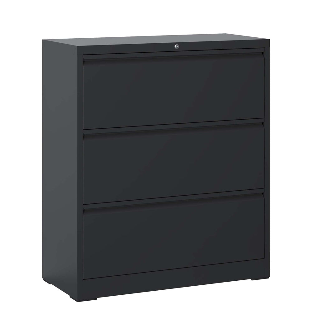 3 Drawer Lateral File Cabinet, 35.4 Inch Wide Metal Filing Cabinet, Locking Heavy Duty File Cabinet for Home Office, Anti-Tip Safety Interlock, Vertical Storage for Letter/Legal/A4 Files, Black