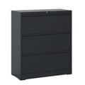 3 Drawer Lateral File Cabinet, 35.4 Inch Wide Metal Filing Cabinet, Locking Heavy Duty File Cabinet for Home Office, Anti-Tip Safety Interlock, Vertical Storage for Letter/Legal/A4 Files, Black