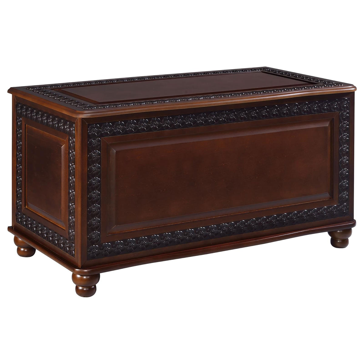 Ornate Deep Tobacco Flip Open Storage Cedar Chest in Wood with Cedar Lining