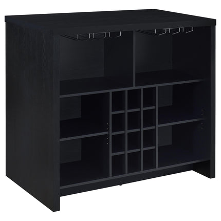 Irving Black Freestanding Home Bar with Open Storage: Modern Home Bar Cabinet in Black Finish, Engineered Wood Construction, 43.5H x 47.25W x 23.5D