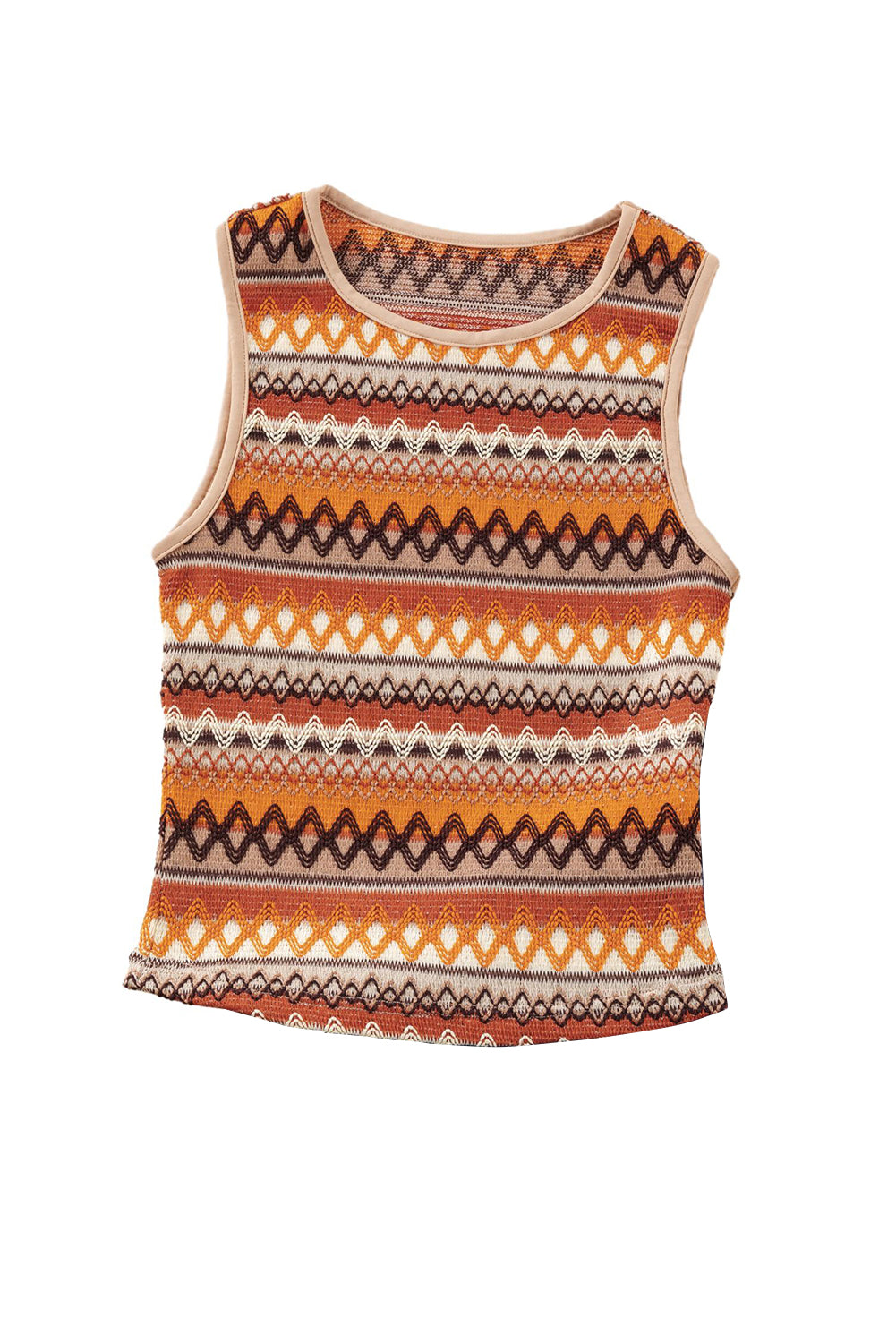 Orange Boho Geometric Striped Knitted Tank Top - Eloy Royal