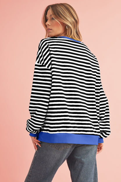 Green Stripe Contrast Edge Oversized Sweatshirt