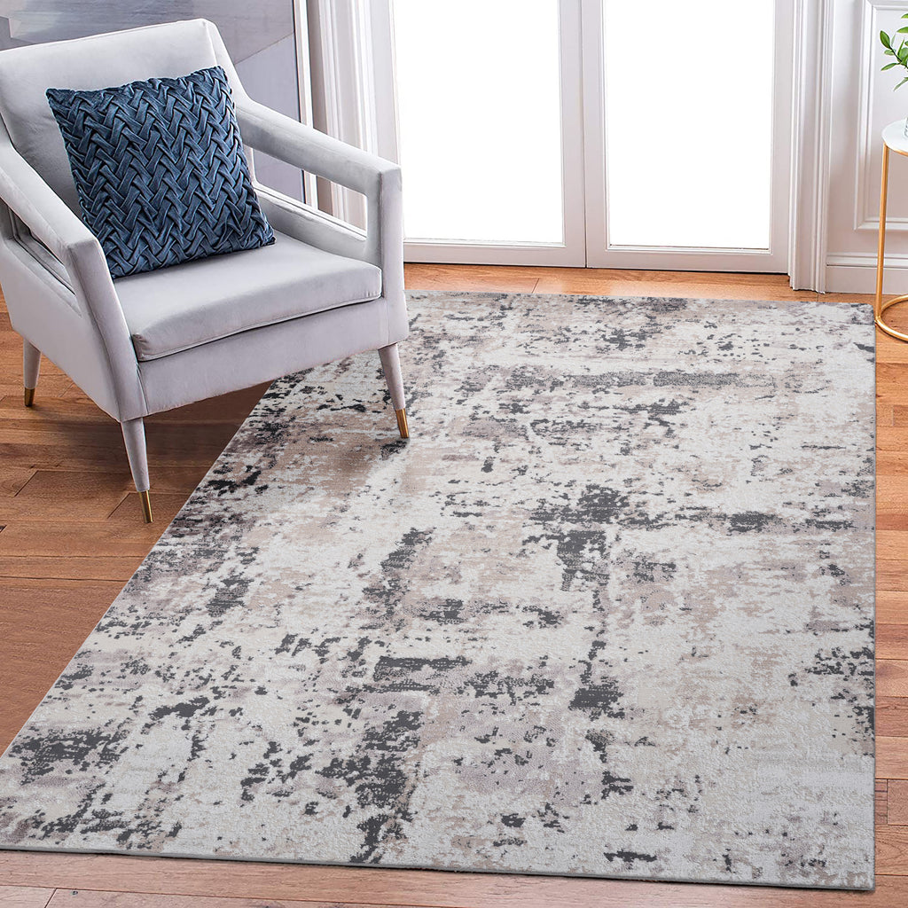 LOOM & LUXE Collection 8X10 Cream/Brown /Abstract Non-Shedding Living Room Bedroom Dining Home Office Stylish and Stain Resistant Area Rug