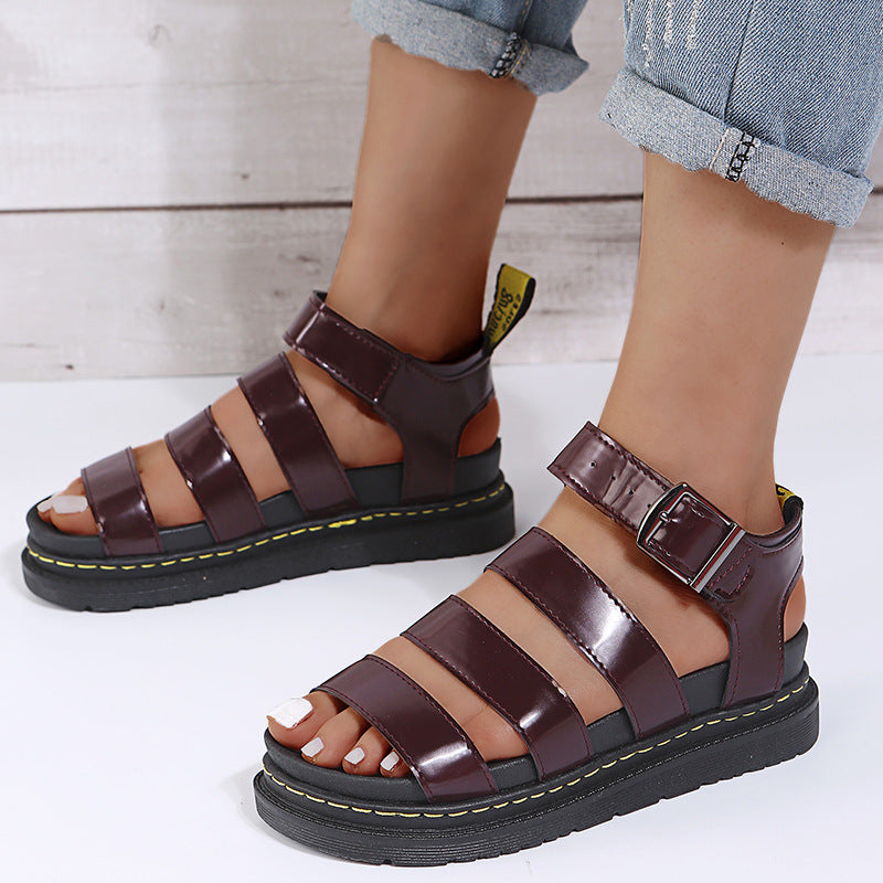 Buckle Sandals Flat PlatformThick Bottom Shoes Women Summer - Eloy Royal