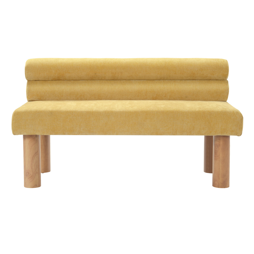 Upholstered Dining Bench, End of Bed, Entryway Bench, Ottoman for Dining Room, Bedroom, Living Room, Rubber Wood Leg 300 LBS Support, Yellow