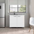 White Utility Sink Cabinet with 2 Doors and 3 Shelf