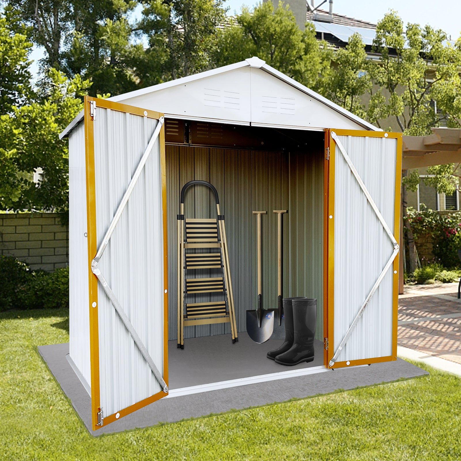 Outdoor storage sheds 6FTx4FT Apex roof White+Yellow