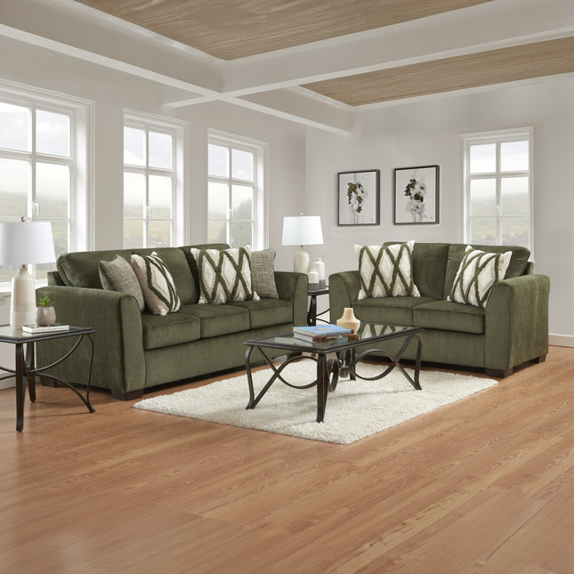Marvella Living Room Sofa and Loveseat Set with Mosswood Chenille Upholstery and Textured Accent Pillows