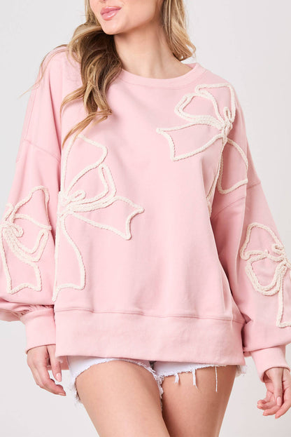 Light Pink Flower Pattern Drop Shoulder Loose Sweatshirt