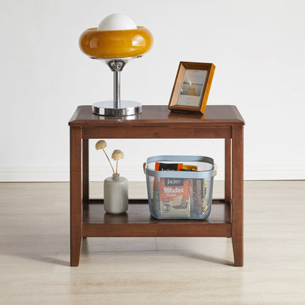 100% Solid Wood Rustic Side Table for Living Room,End Table with Storage Shelf  2-Tier Sofa Table for Living Room, Rubber Wood Indoor Plant Stand