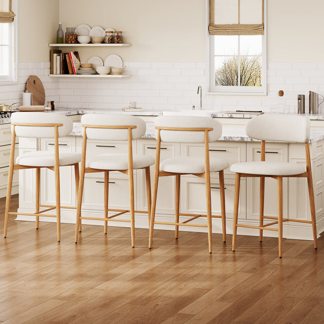 Counter Height Bar Stools Set of 4, Upholstered Counter Stools Modern Barstools with Metal Legs for Kitchen Island Dining Room, Beige