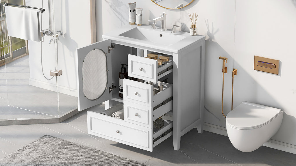 Giotto Three-Drawer Bathroom Vanity with Sink, White, 30 in