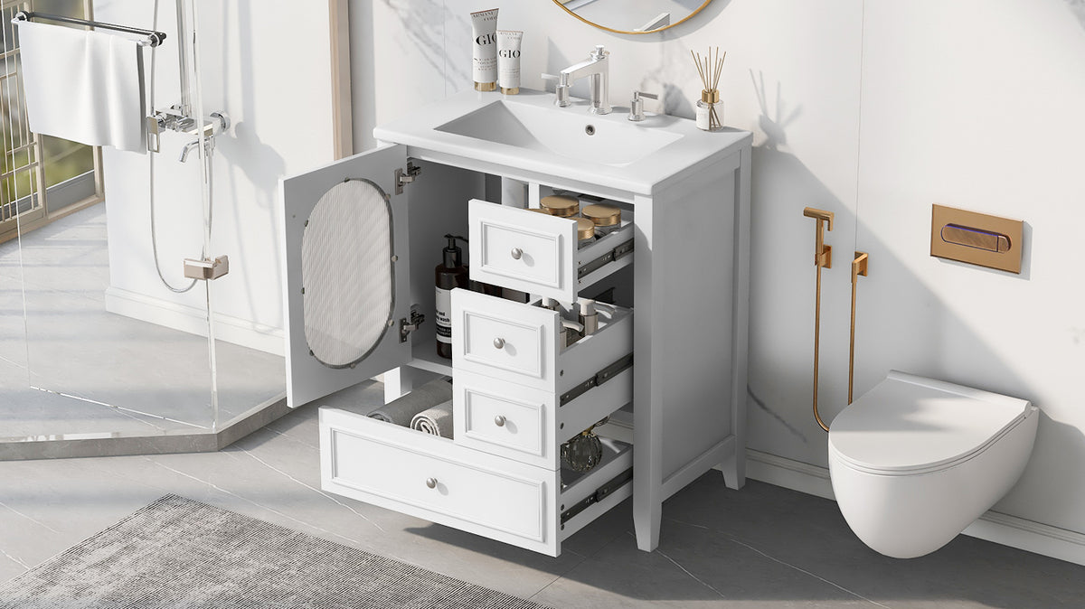 Giotto Three-Drawer Bathroom Vanity with Sink, White, 30 in