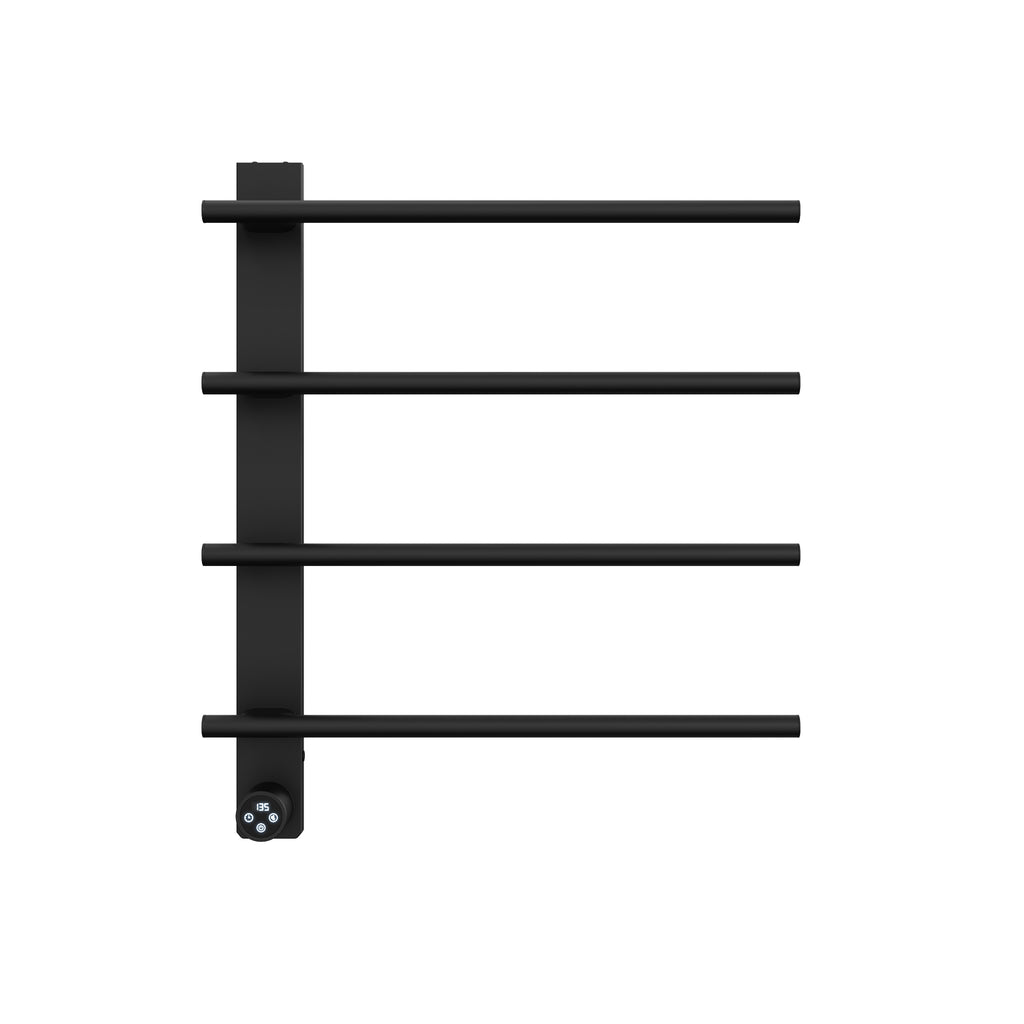 Black Heated Towel Rack for Bathroom,Wall Mounted with Intelligent Touch Screen Timer, 4-Bar Towel Warmer, 304 Stainless Steel Polished, Plug-in/Hard-Wired