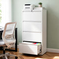 4 Drawer Lateral File Cabinet with Lock, Metal Lateral Filing Cabinet for Home Office, Steel Wide Horizontal Filing Cabinets for Letter/Legal/A4/F4 Hanging Files (White)