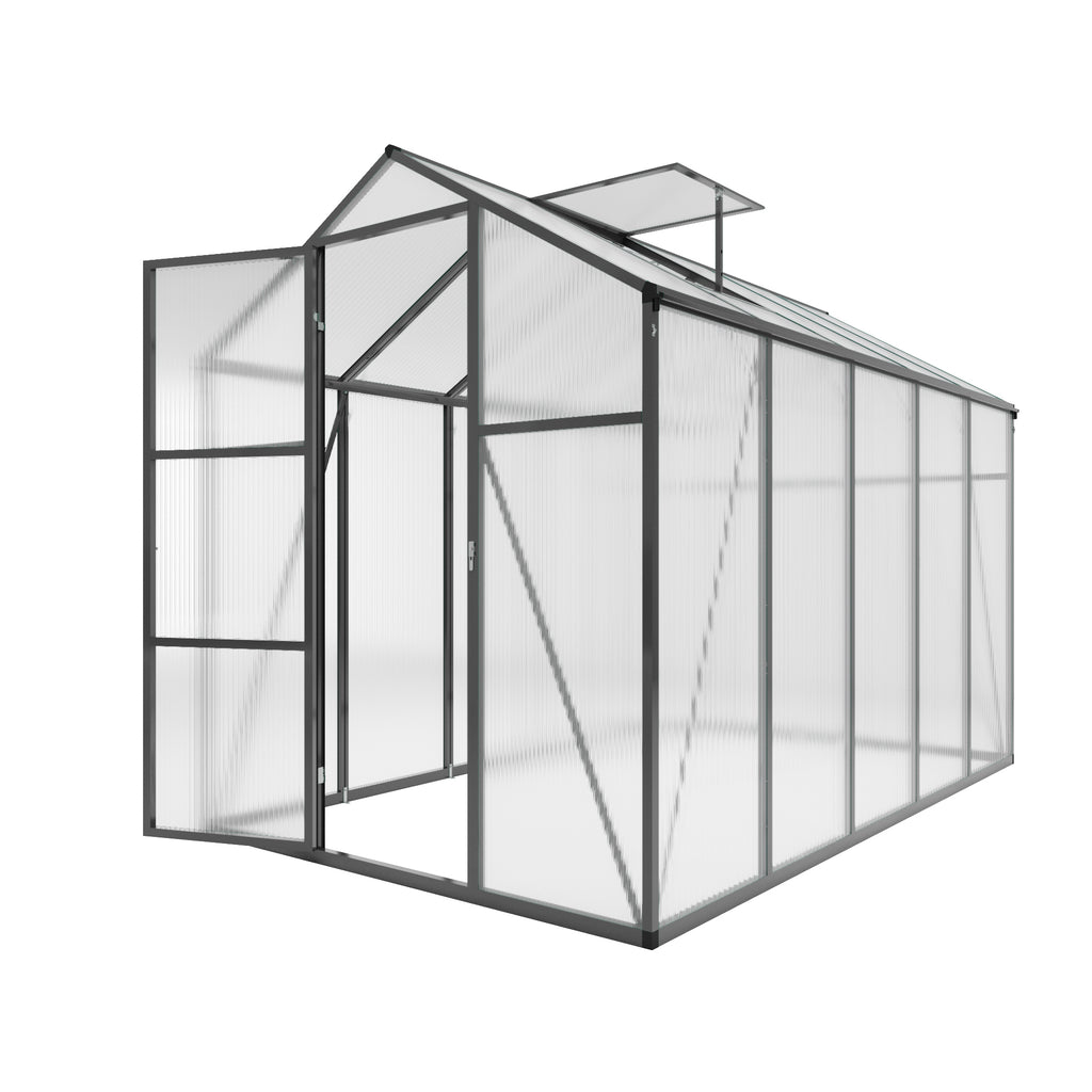 Gain Height Windproof Aluminum Greenhouse 6x10 FT Polycarbonate with Raised Base and Anchor, Black Aluminum Alloy Frame, All-Season Outdoor Garden Structure