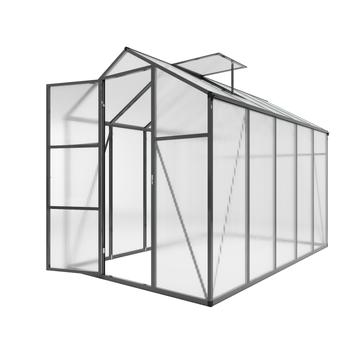 Gain Height Windproof Aluminum Greenhouse 6x10 FT Polycarbonate with Raised Base and Anchor, Black Aluminum Alloy Frame, All-Season Outdoor Garden Structure