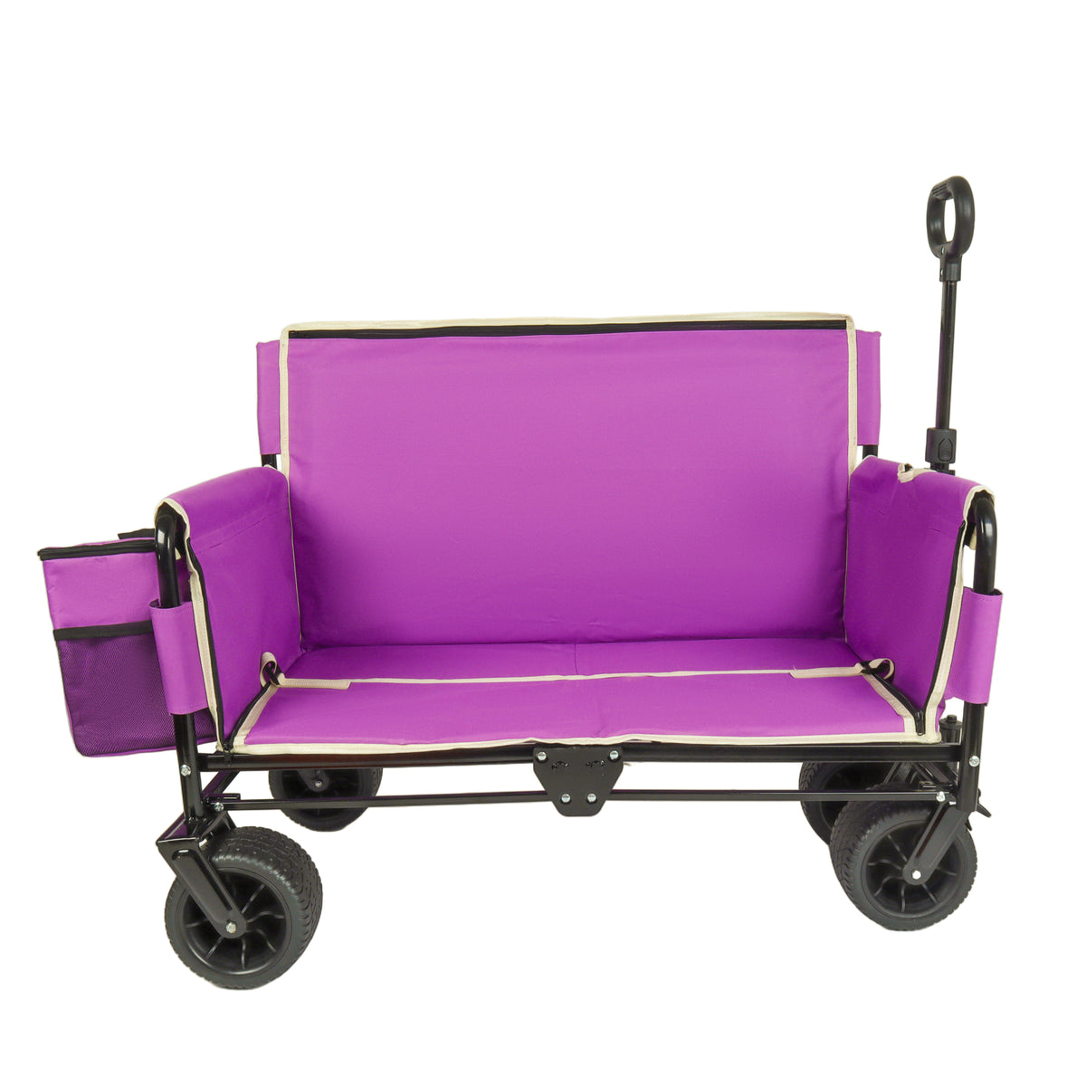 3-in-1 Folding Wagon Cart with Bench Seat & Storage, patent protection - Includes 1 ice pack, 500lbs Heavy-Duty, 180L Capacity All-Terrain Wheels for Camping, Beach, Sports, Garden, purple