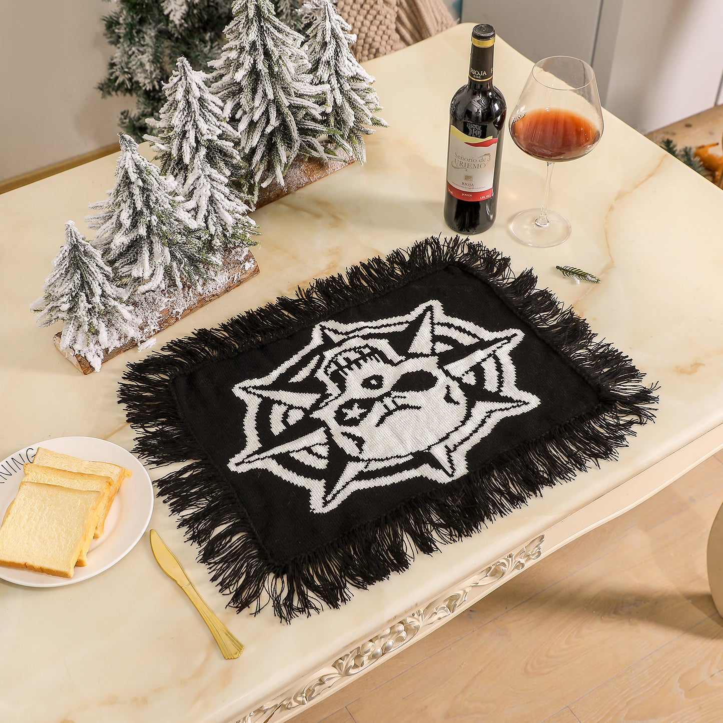 Halloween Decorative Placemat Skull Knitted Tablecloth