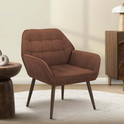 Accent Chair, 29'h, Upholstered, Living Room, Rust Fabric, Walnut Metal Legs, Contemporary, Modern