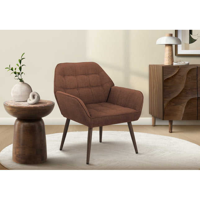 Accent Chair, 29'h, Upholstered, Living Room, Rust Fabric, Walnut Metal Legs, Contemporary, Modern