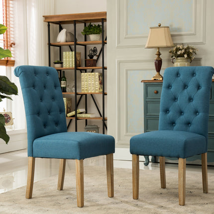 Habit Solid Wood Tufted Parsons Dining Chair, Set of 2, Blue