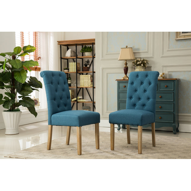Habit Solid Wood Tufted Parsons Dining Chair, Set of 2, Blue