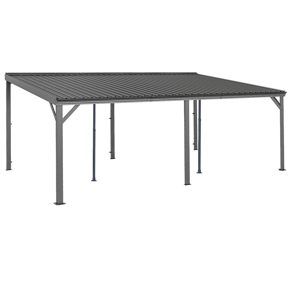 12x20FT Lean to Gazebo, Outdoor Hardtop Wall Mounted Gazebo with Sloping Galvanized Steel Roof, Upgraded Heavy Duty Mounted Shelter with Drainage System for Deck, Porch, Backyard