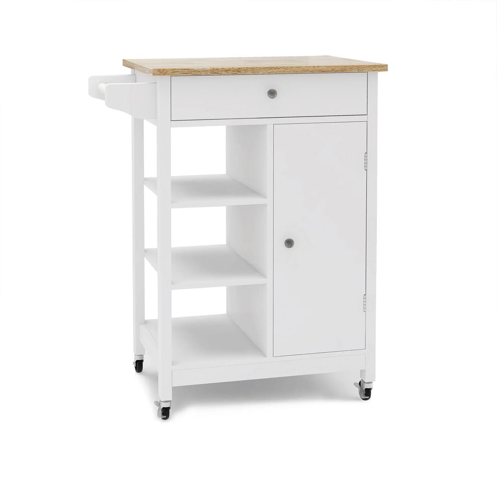 Kitchen island rolling trolley cart with Adjustable Shelves and towel rack rubber wood table top - Eloy Royal