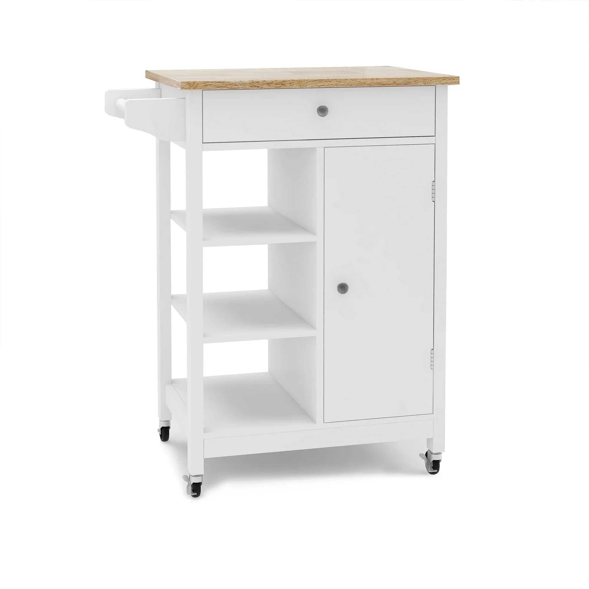 Kitchen island rolling trolley cart with Adjustable Shelves and towel rack rubber wood table top - Eloy Royal