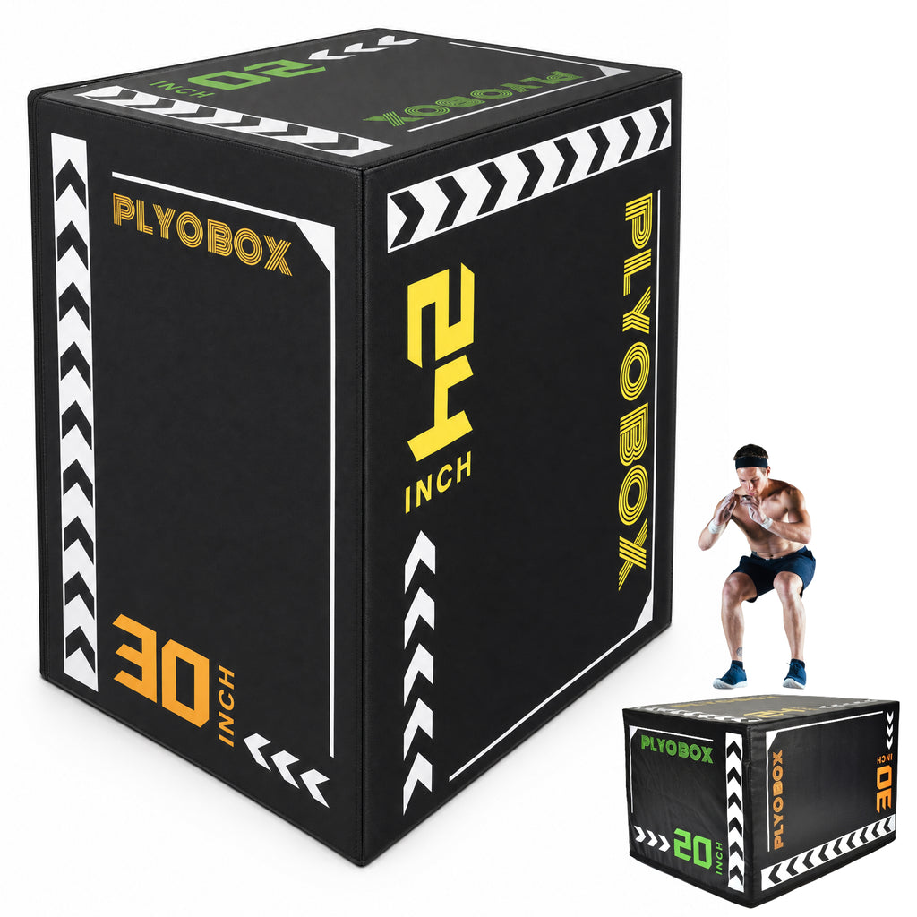 3-in-1 Foam Plyometric Jump Box, 20/24/30 Inch Adjustable Height, Non-Slip Soft Plyo Box for HIIT, Crossfit & Home Gym Training
