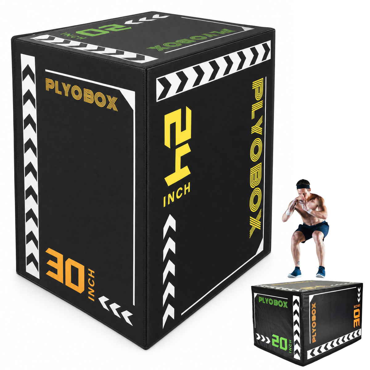 3-in-1 Foam Plyometric Jump Box, 20/24/30 Inch Adjustable Height, Non-Slip Soft Plyo Box for HIIT, Crossfit & Home Gym Training
