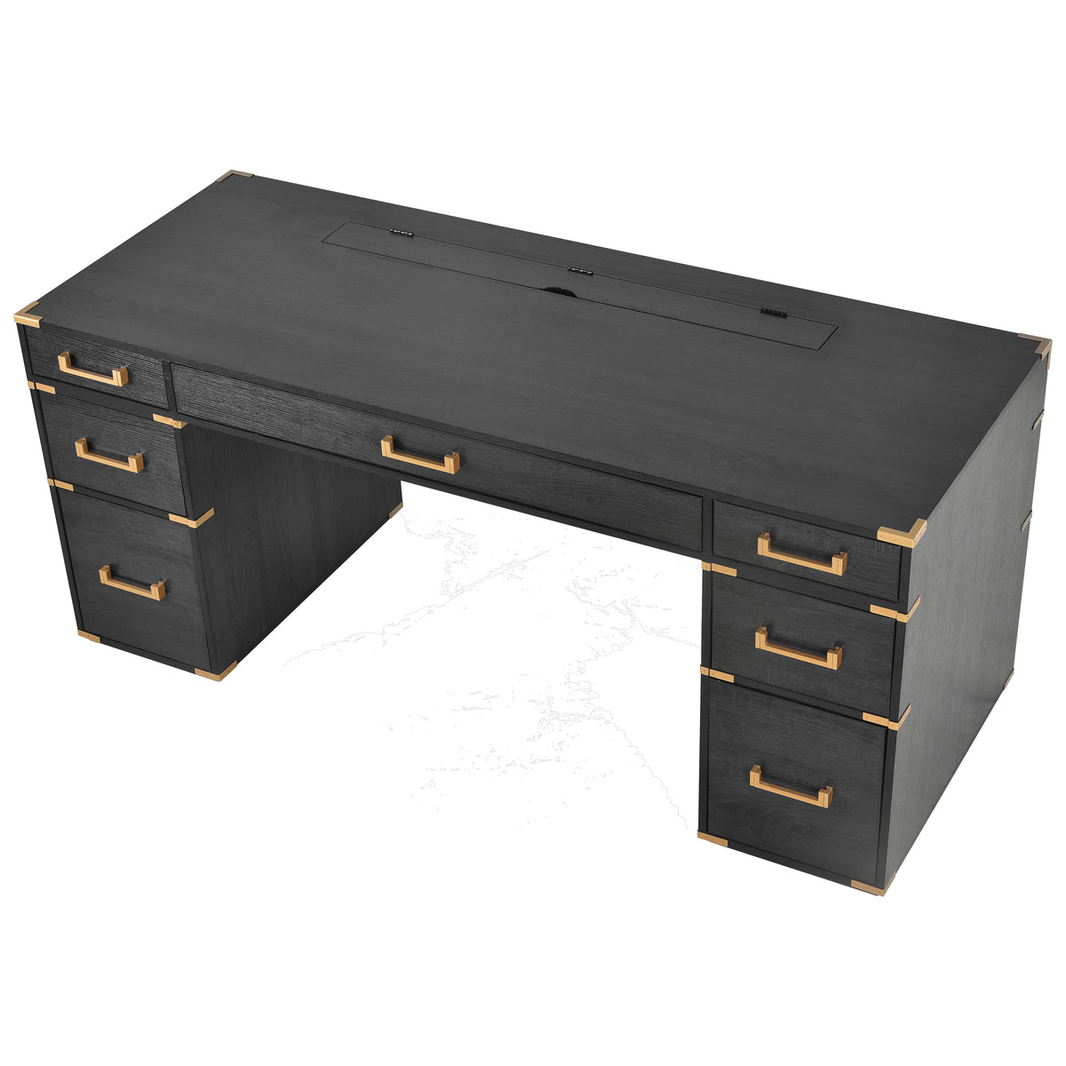 Sheridan Metal-Trim Executive Desk, Black and Gold, 70 in