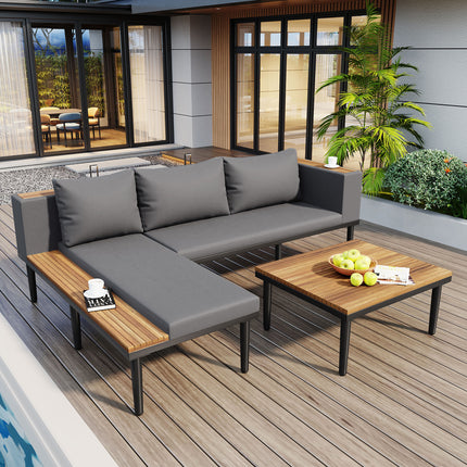 Luxury Patio Furniture Set with Removable Cushions and Coffee Table with L-Shaped