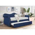 Abby Upholstered Velvet Wood Daybed with Trundle in Blue