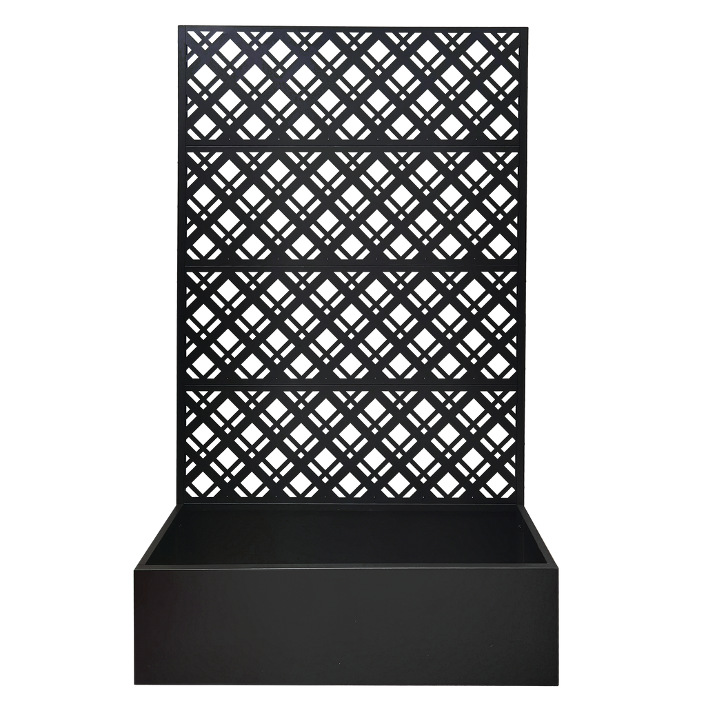 Rhombus Black Metal Planter Raised Garden Bed with Trellis 70.9in H x 43.3in W x 15.8in D for Climbing Plants Flowers Vegetables, Galvanized Iron with Drainage Holes