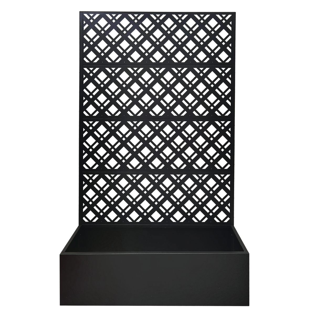 Rhombus Black Metal Planter Raised Garden Bed with Trellis 70.9in H x 43.3in W x 15.8in D for Climbing Plants Flowers Vegetables, Galvanized Iron with Drainage Holes