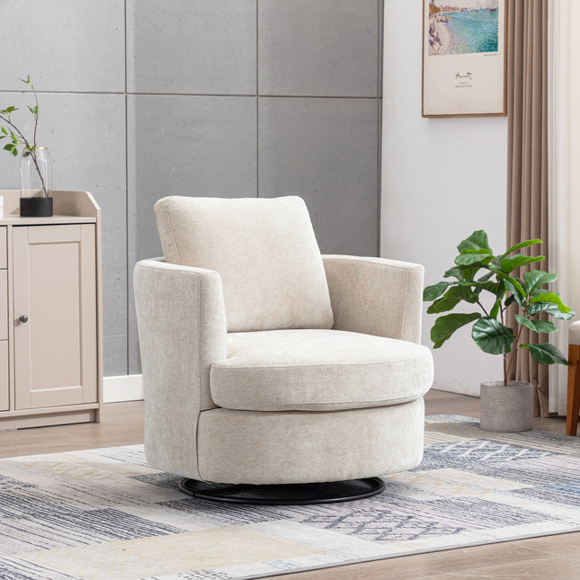 31.9 in W Chenille Swivel Accent Barrel Chair and Comfy Round Accent