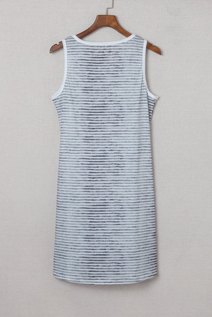 Gray Striped Leopard Patchwork Short Tank Dress - Eloy Royal