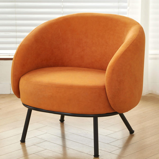 Mid-Century Modern Velvet Accent Chair, Upholstered Barrel Armchair with Metal Legs, Comfy Single Sofa Chair for Living Room Bedroom