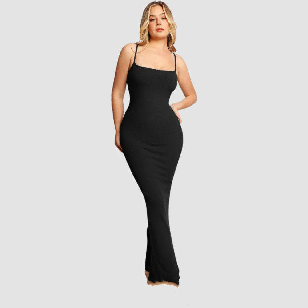 Women's Shapewear Dress Jumpsuit Tummy Tuck Lift Corset Open Crotch Suspender Tight Long Skirt Chest Pad Bodysuit Dress.